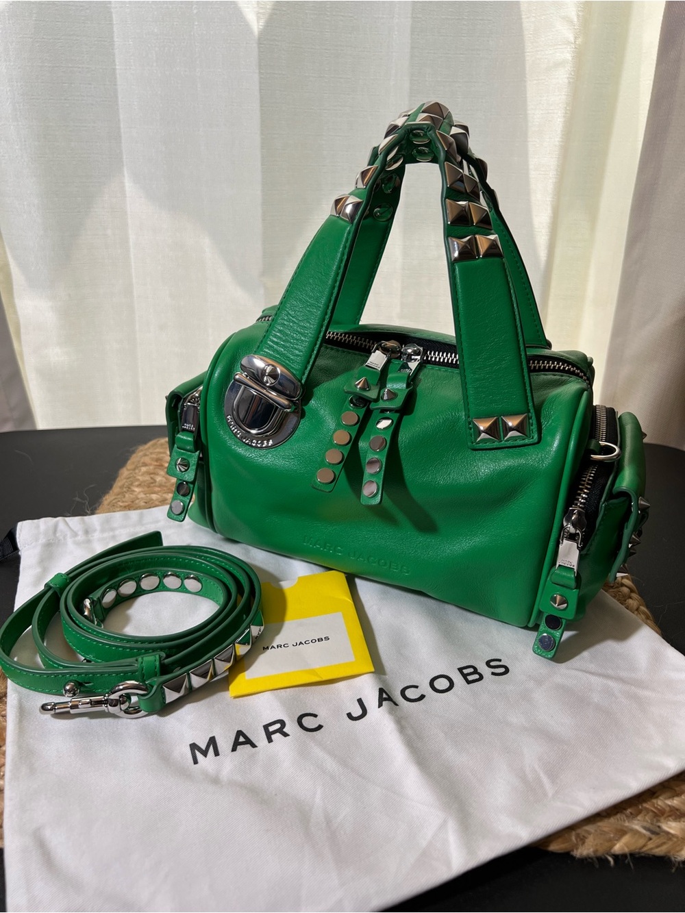 Rare Marc Jacobs Bright Green Studded Leather Satchel - Picture 5 of 10